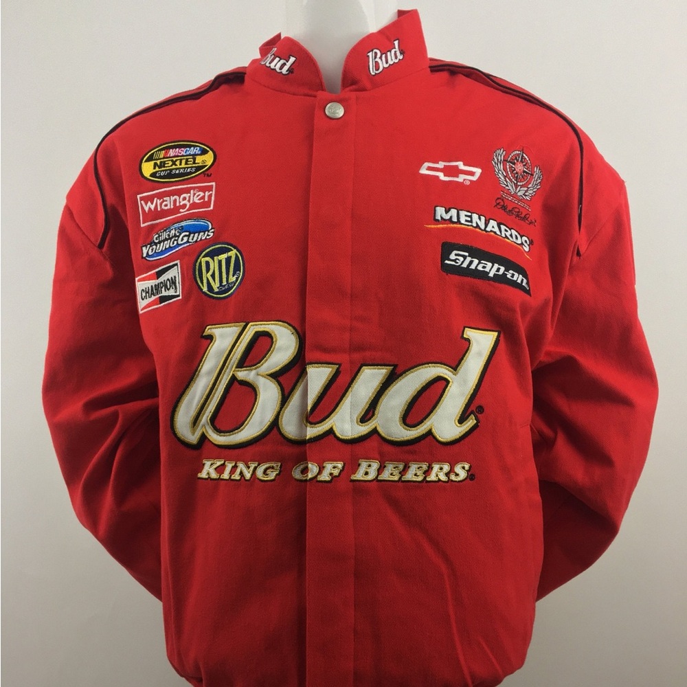 1990's Chase Authentic Red Embroidered Nascar Jacket|Budweiser Bomber Jacket